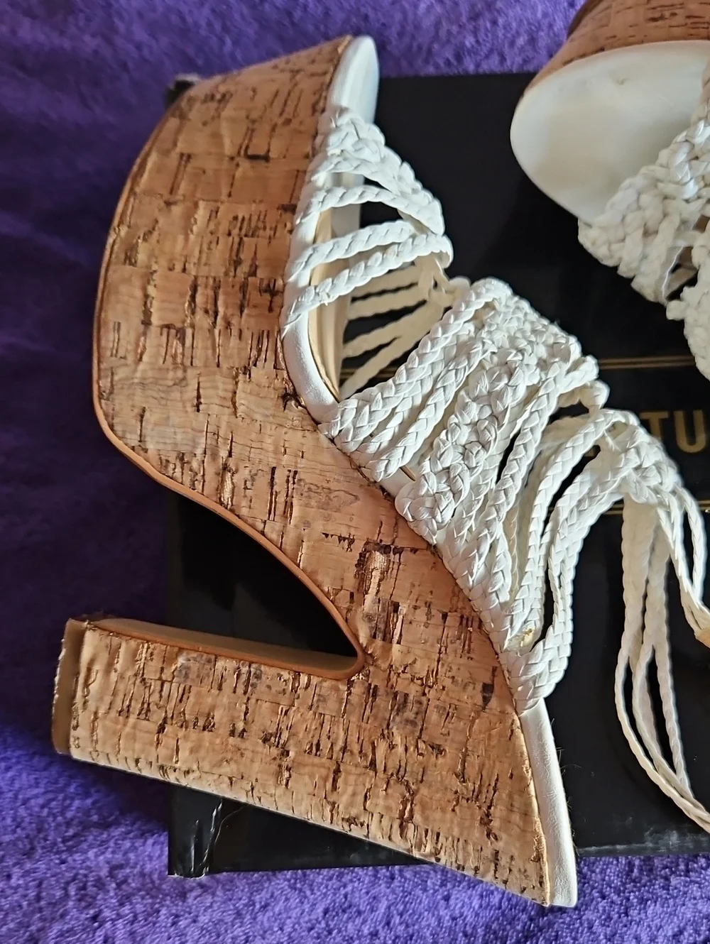 Colin Stuart Coconut Milk Braided Strap, Cork Look Platform Shoe Size 7B 2000s